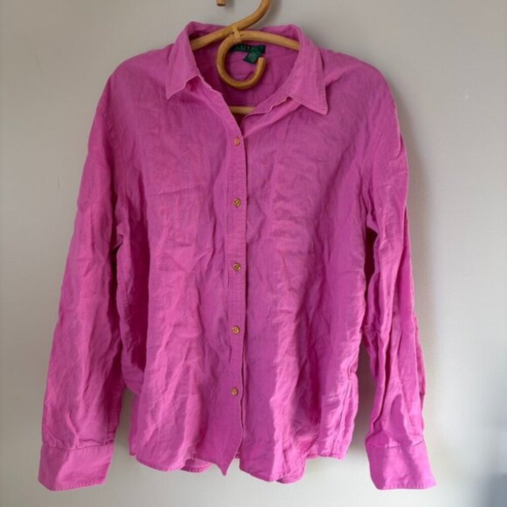 Lauren Ralph Lauren Pink Linen Button Down Women's XL